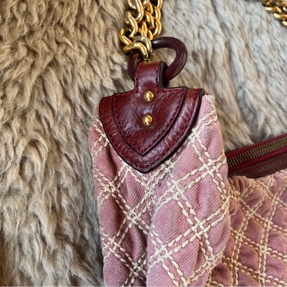 MARC JACOBS Banana Pink Denim Quilted Gold Chain Hobo Bag - Picture 13 of 15